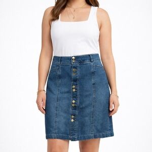Style & Co Women's Blue Denim High Rise Button Front Skirt Size 10P Petite